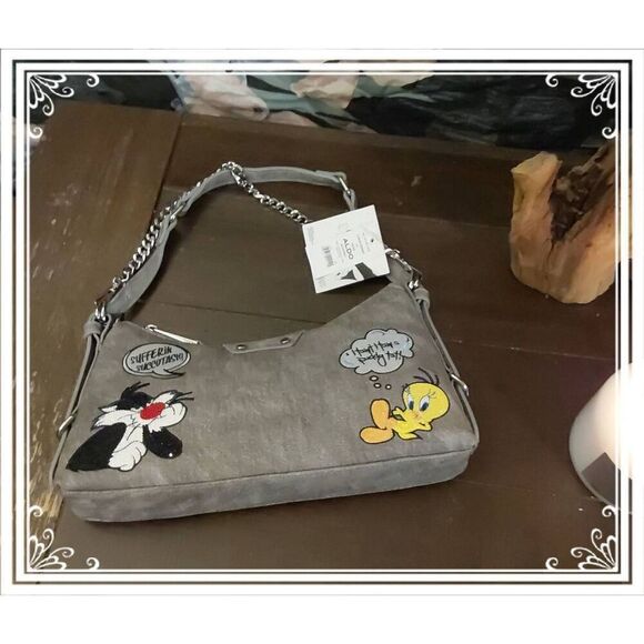NWT~Aldo x Looney Tunes Textile Denim & Graphics Shoulder Bag Purse - Picture 1 of 4